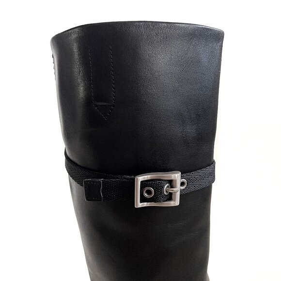 PRADA Black Leather Pull-on Tall Lug Sole Boots with Buckle, Size 37 (US 7) - Picture 7 of 13